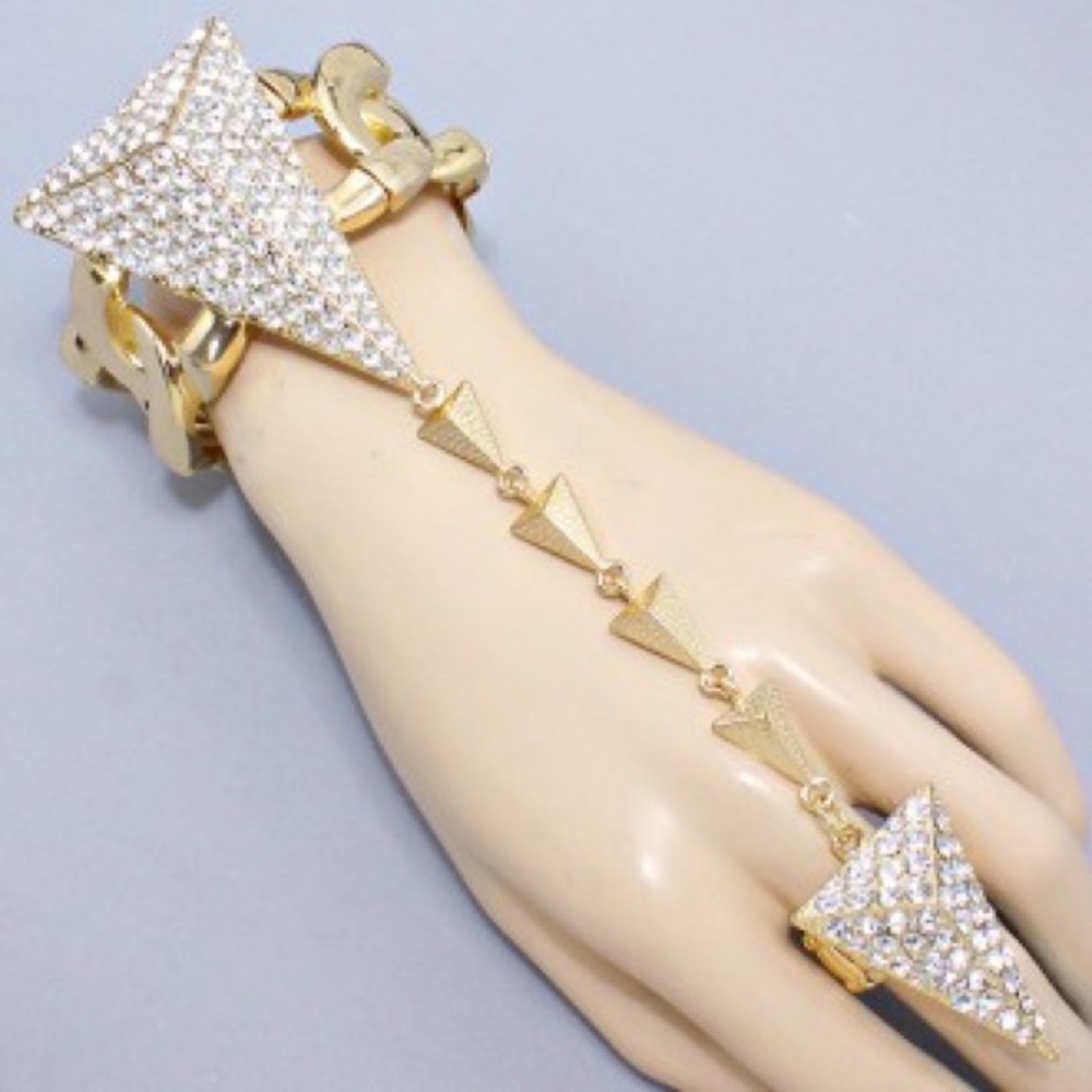 Gold rhinestone hand chain bracelet